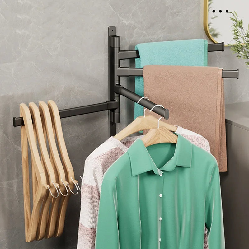 Rustproof metal swivel towel holder, a sleek wall-mounted solution for modern bathroom organization.