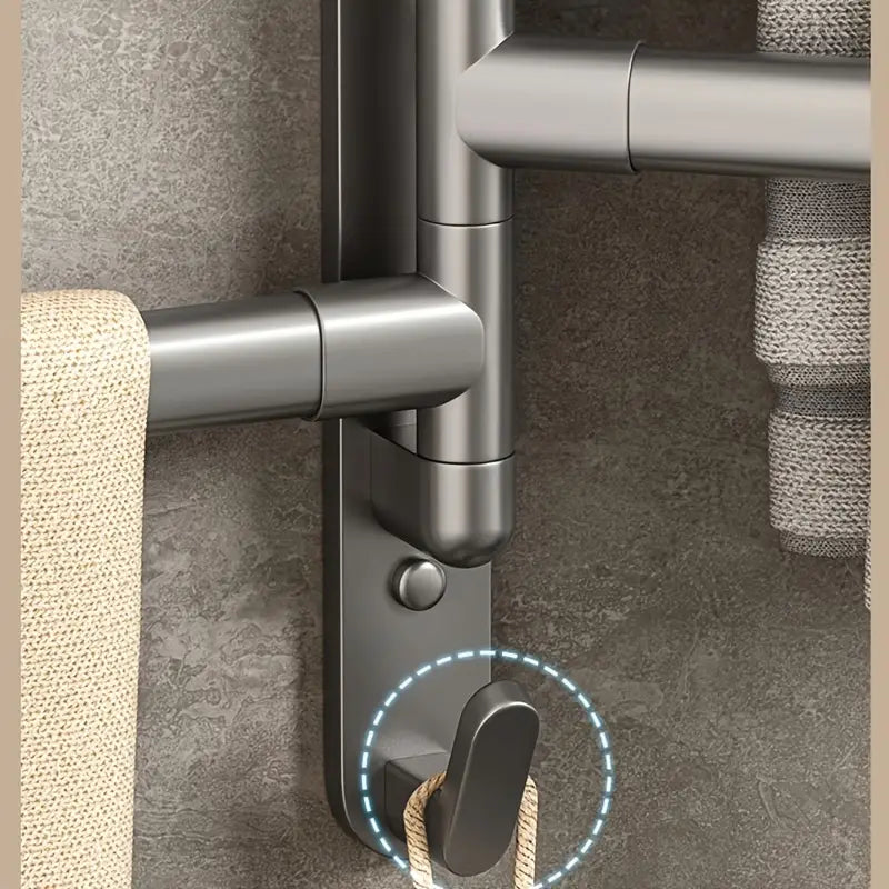 Wall-mounted swivel arm bathroom rack, a practical and modern towel holder for efficient storage.