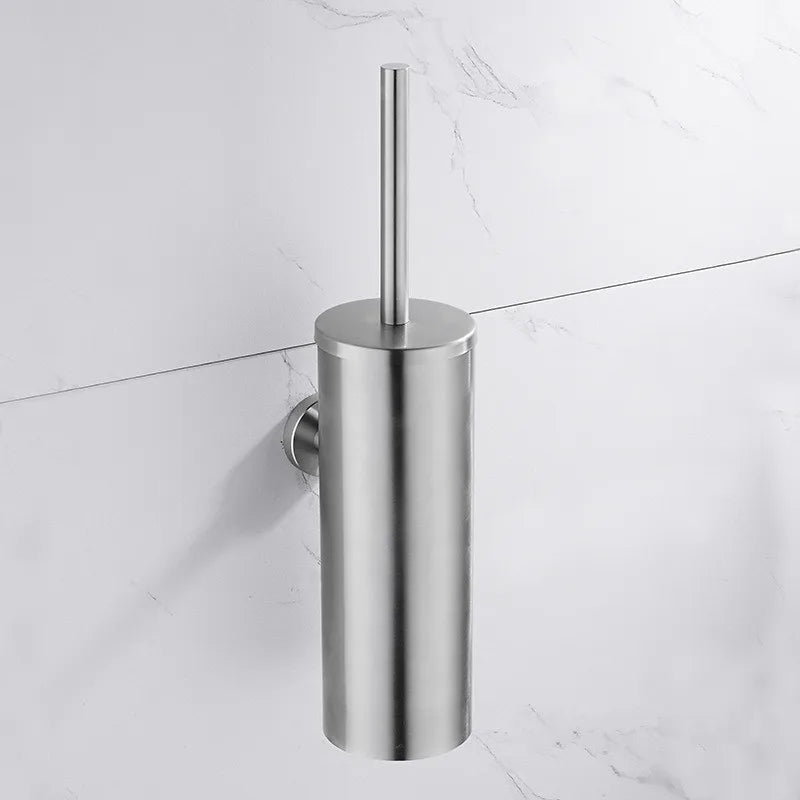 Durable stainless steel wall-mounted toilet brush. Modern design complements any bathroom decor beautifully.
