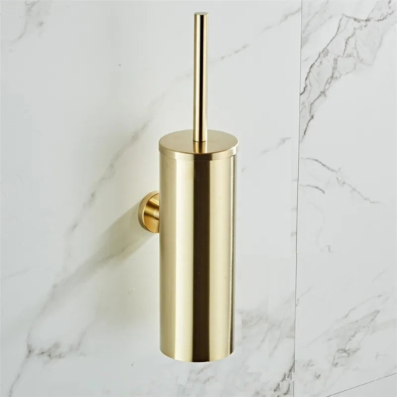 Hygienic wall-mounted toilet brush, modern stainless steel for organized and clean bathroom environments.