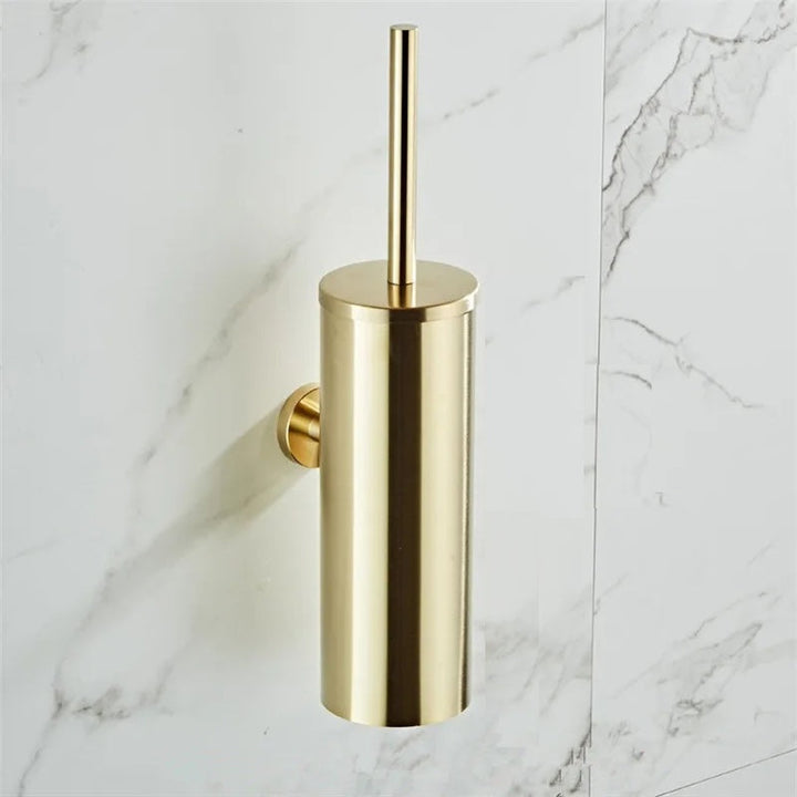 Hygienic wall-mounted toilet brush, modern stainless steel for organized and clean bathroom environments.