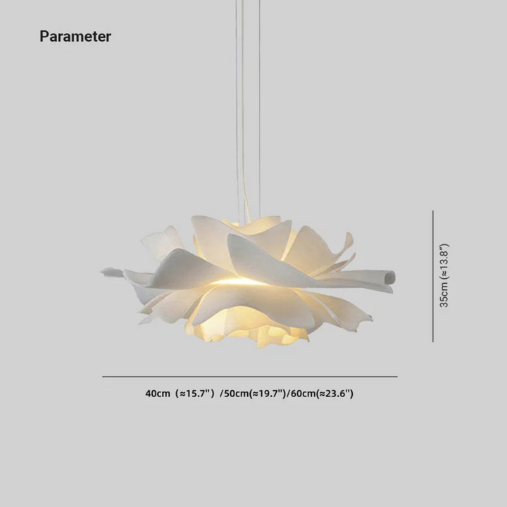 Modern white metal flower ceiling light. Pendant lamp design, perfect contemporary lighting for any room.
