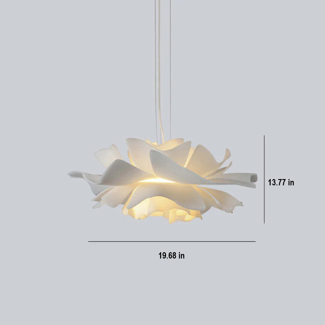 White metal flower pendant lamp with acrylic shade. Modern lighting solution for elegant home interiors.