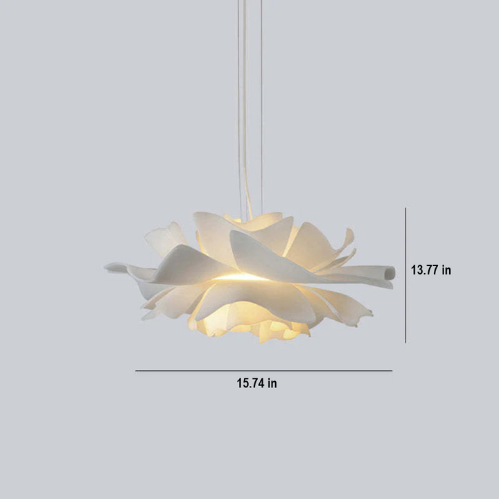 Versatile Sophia white metal flower pendant lamp. Modern adjustable height lighting for dining, living, bedroom.