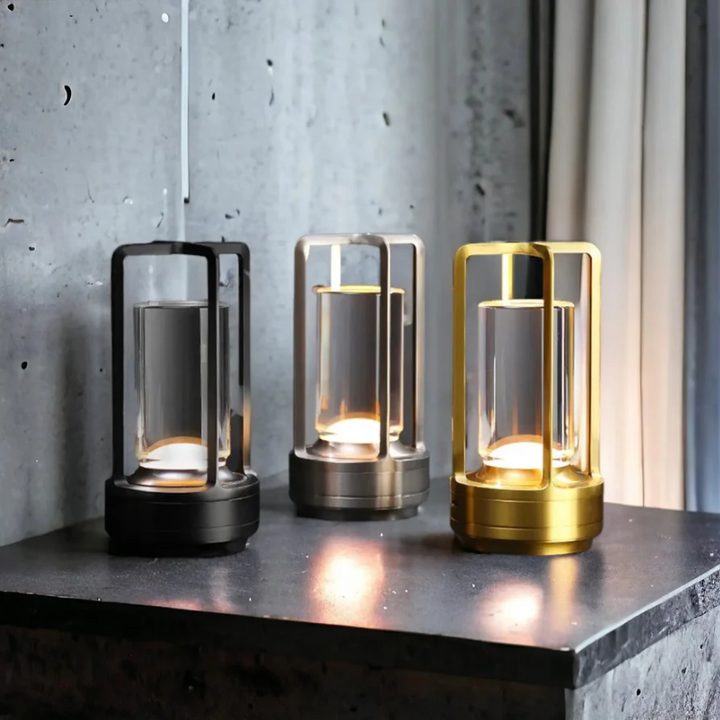 Rechargeable LED table lamp with dimmable light. Wireless, modern Scandinavian design, ideal for home mood lighting.