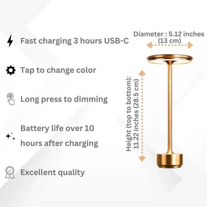 Rechargeable wireless LED table lamp offers long-lasting illumination. Perfect portable light for any indoor or outdoor space.