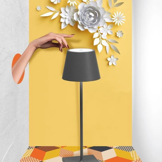 Modern wireless LED table lamp for ambiance & desk. Touch-sensitive & rechargeable.