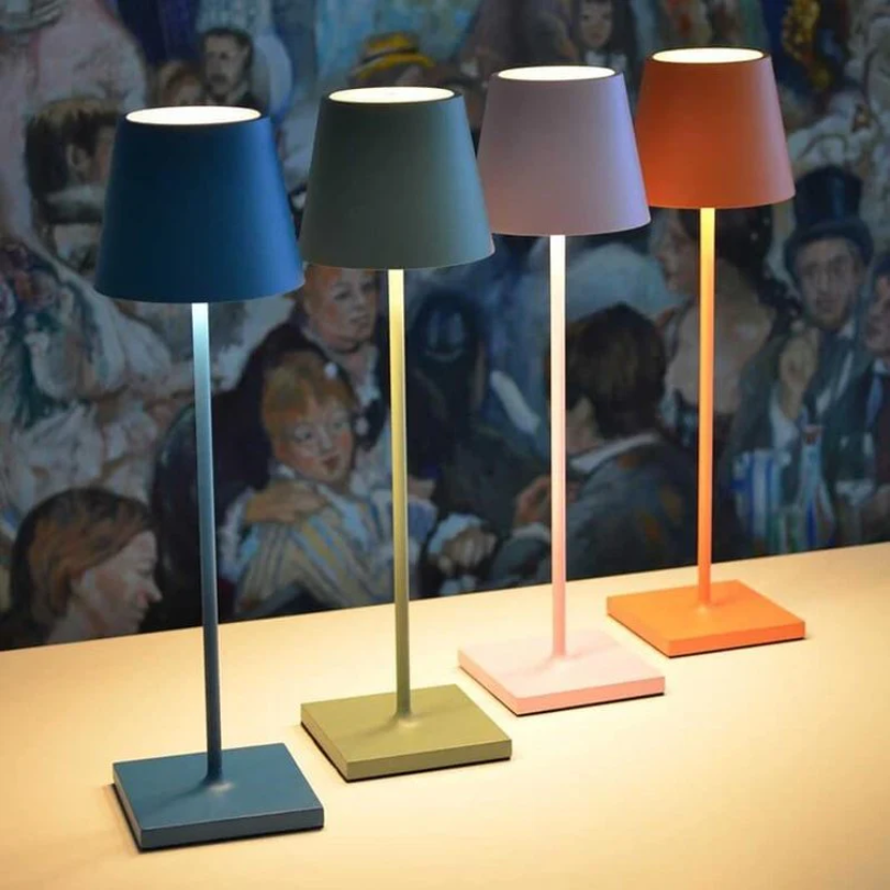 Touch-activated LED lamp for modern desks, portable & stylish.