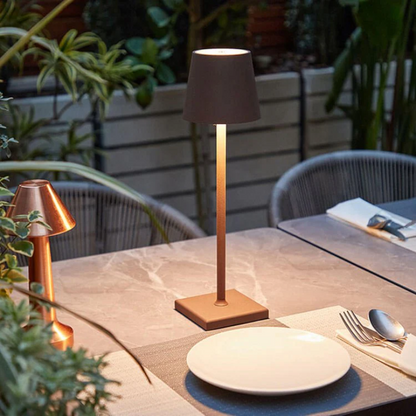 Modern LED table lamp, portable & touch-sensitive, ideal for home decor.