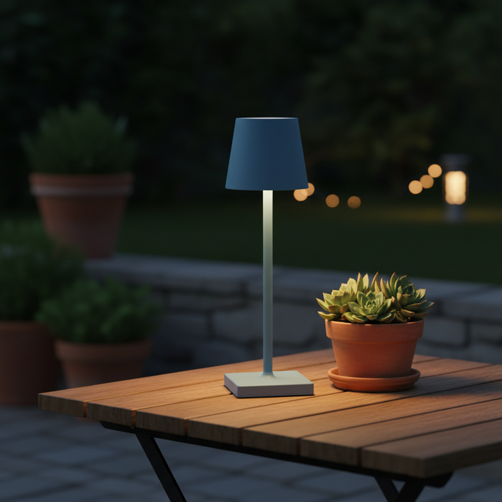 Modern wireless LED table lamp, portable & dimmable, perfect for indoor/outdoor ambient lighting.