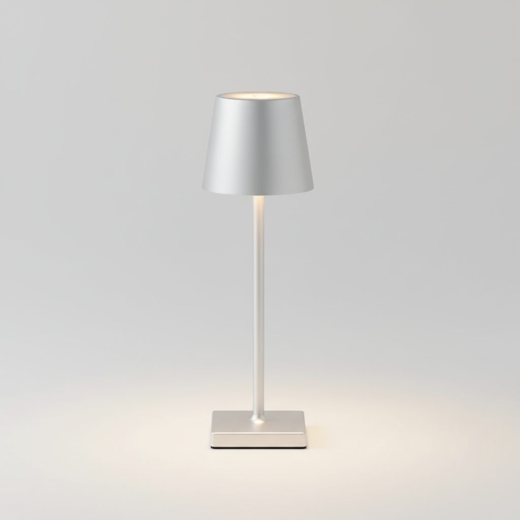 Elegant wireless LED table lamp, dimmable touch control for custom ambient lighting & decor.