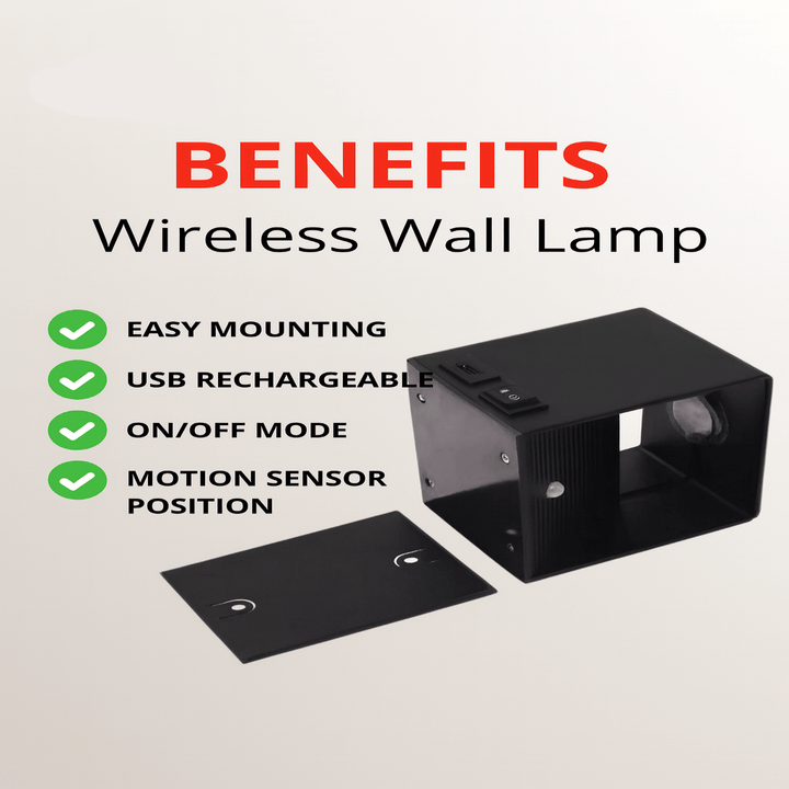 Easy-install wireless LED wall light, rechargeable with adjustable beam for adaptable ambient lighting.