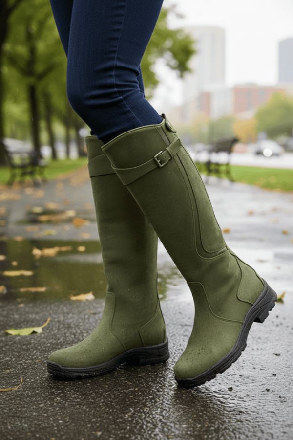 Modern women's knee-high boots with stable sole, perfect for urban fashion & fall casual wear.