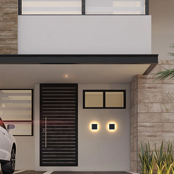 Zenith modern LED wall light for exterior home decor and hallway illumination.