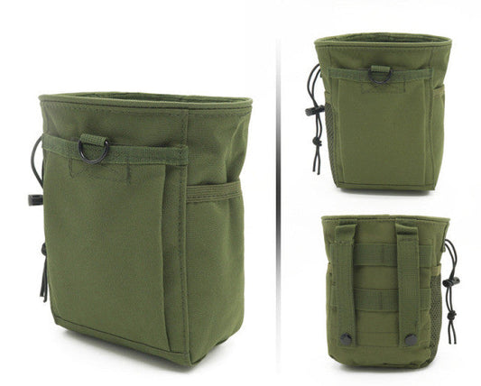 MOLLE tactical dump pouch in black, open, showing ample storage for outdoor utility gear.