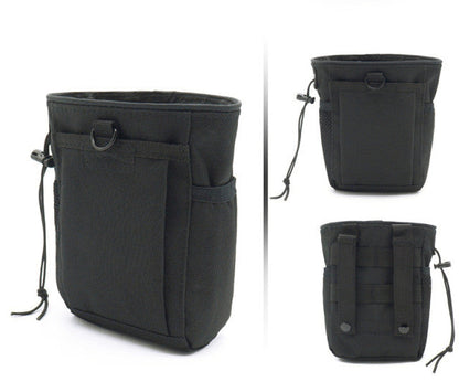Side view of a MOLLE dump pouch, illustrating its slim profile when not in use, for camping & hiking.