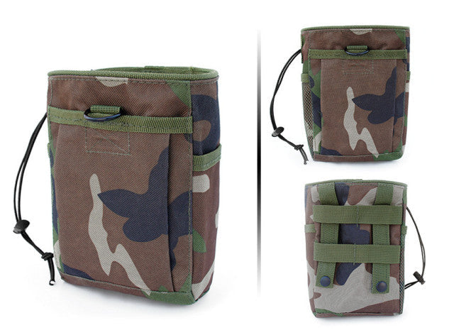 MOLLE compatible dump pouch in desert tan, made for efficient outdoor utility and gear retrieval.