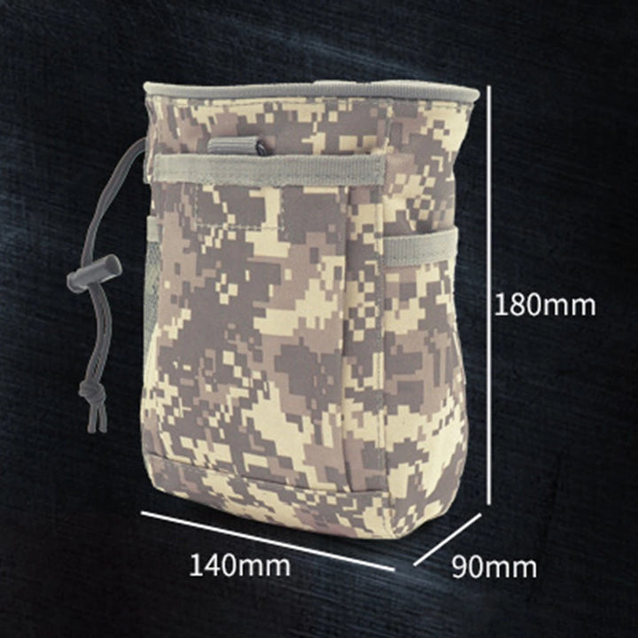 Black MOLLE dump pouch with drawstring closure, perfect for securing magazines or small outdoor items.