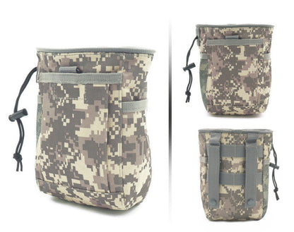 Heavy-duty MOLLE dump pouch, fully loaded with essential outdoor gear, on a tactical vest.