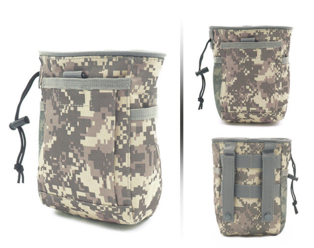 Heavy-duty MOLLE dump pouch, fully loaded with essential outdoor gear, on a tactical vest.