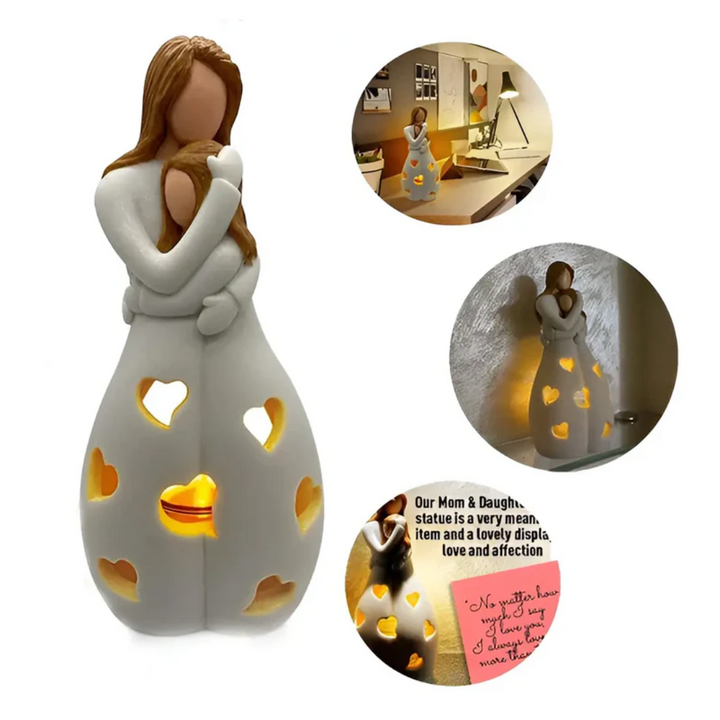Handcrafted mother daughter candle holder, a touching decorative figurine for home decor and family love.