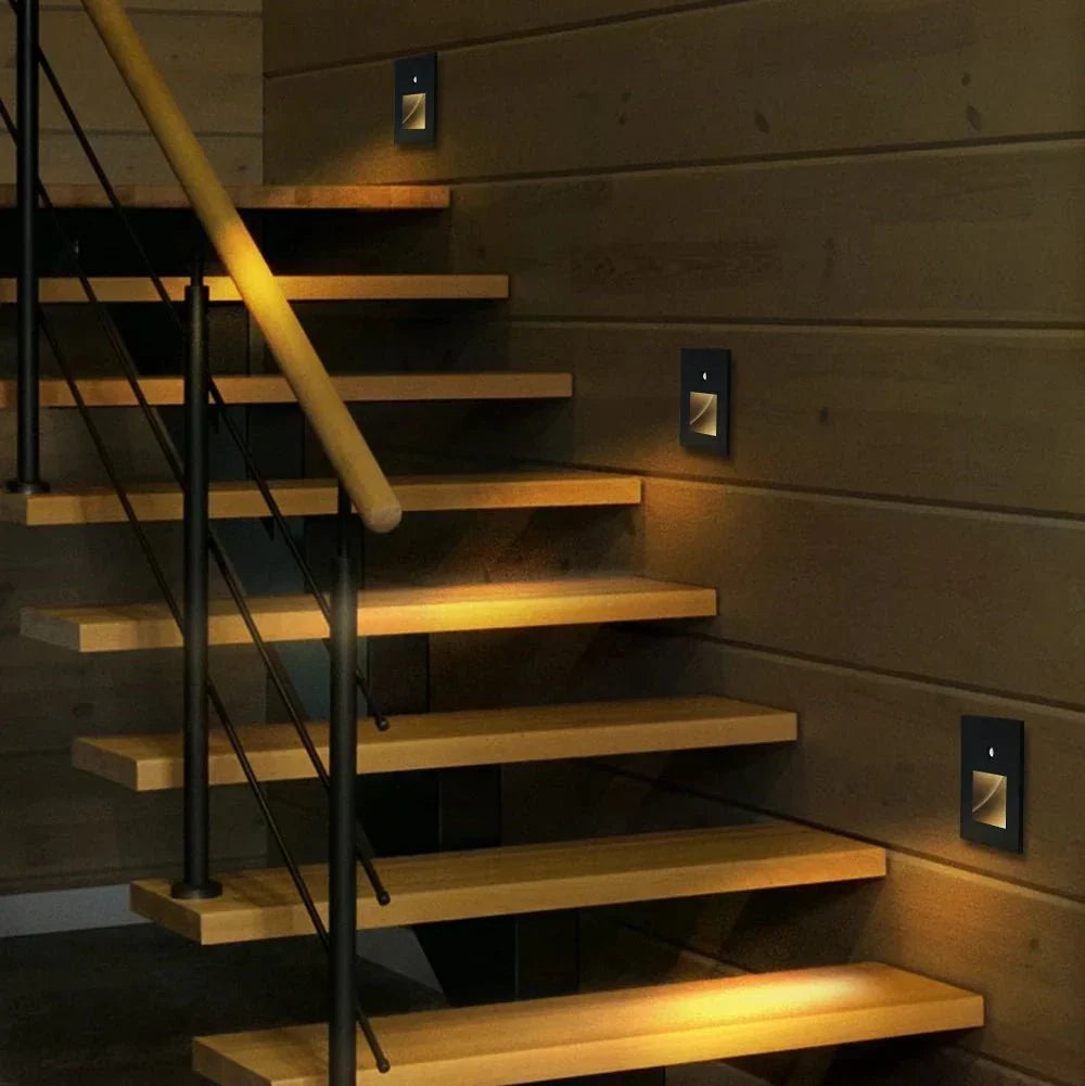 Energy-efficient LED stair light with motion detection. Ideal for modern home indoor lighting.
