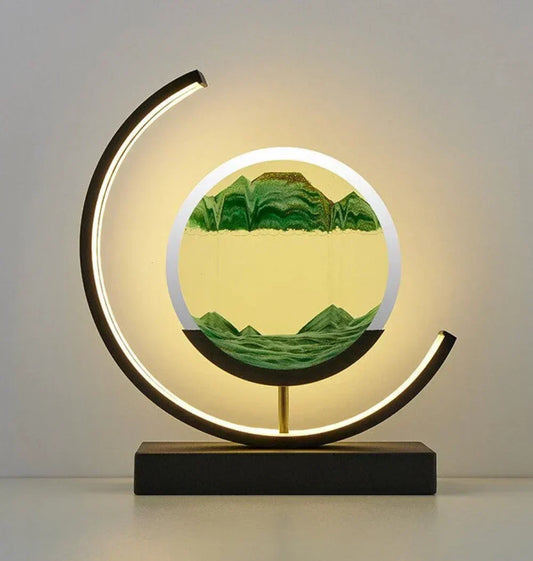 Moving Sand Art Lamp with LED ambient light, perfect for home decor & relaxation in any room.