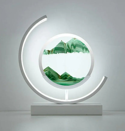 Elegant desk lamp featuring moving sand art, creating a peaceful ambient light for modern interiors.