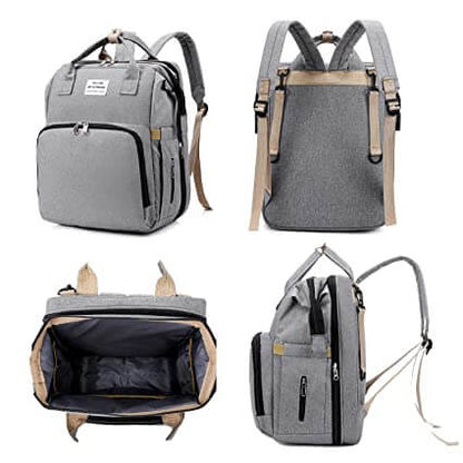 Highly versatile baby travel gear: portable bed, changing pad, and spacious backpack.