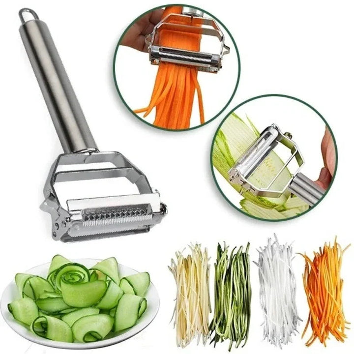 Multi-function stainless steel vegetable peeler & julienne cutter. Ultra-sharp blade for potatoes, carrots, and more.