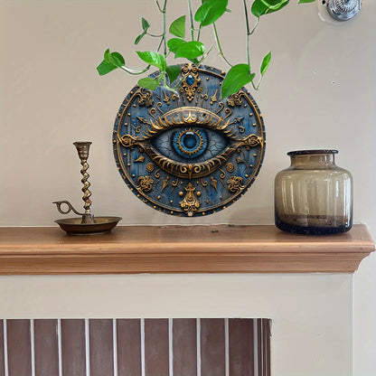 Aluminum Mystic Guardian Shield, ancient Egyptian wall art decor. Protective talisman with symbolic Eye of Horus.