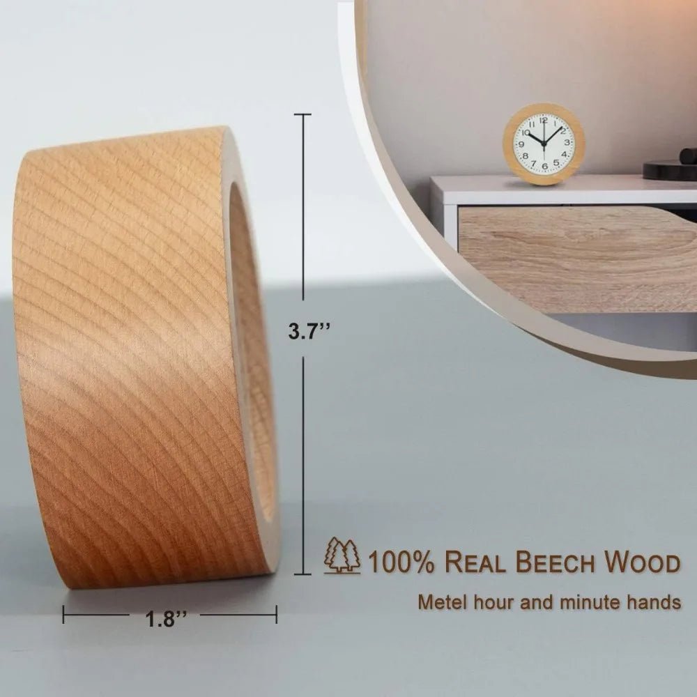 Modern natural wood digital alarm clock. Silent, non-ticking design for elegant home decor and a peaceful bedside.