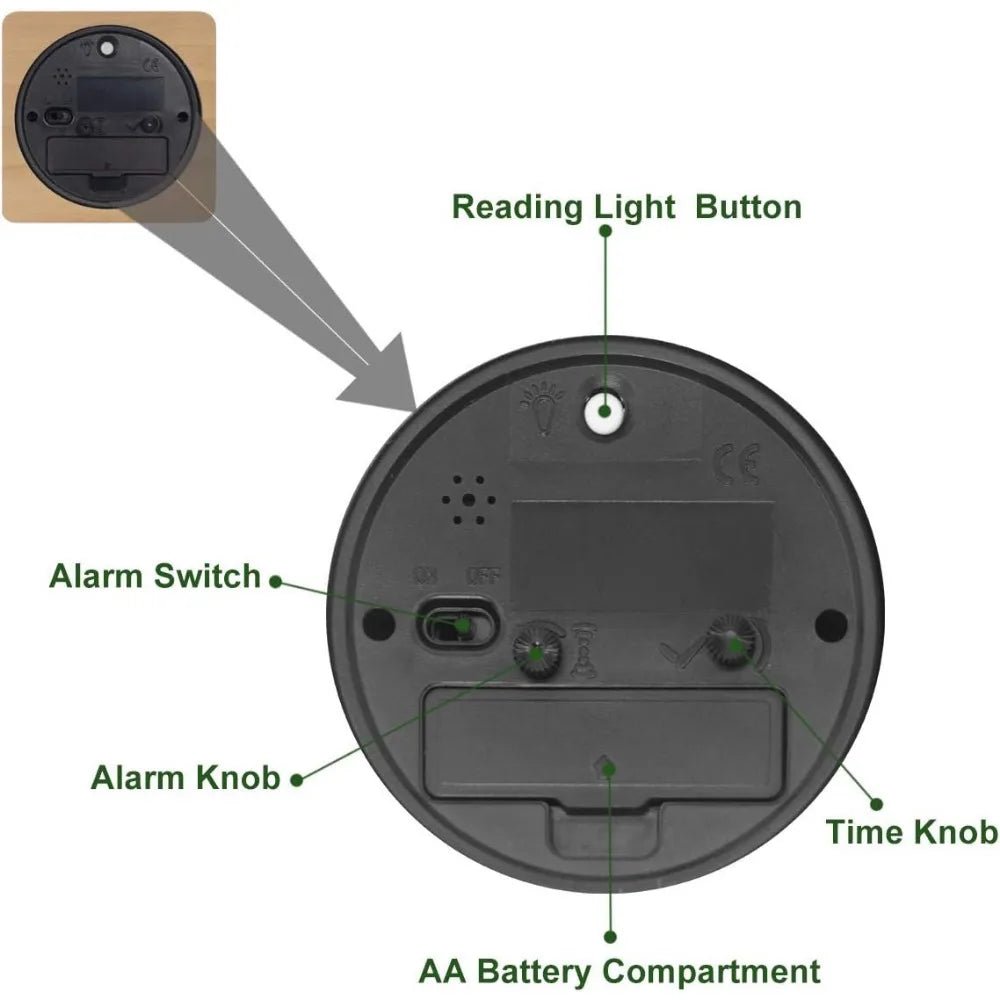 Silent digital alarm clock with natural wood finish. Non-ticking modern design for peaceful wake-ups and bedroom decor.
