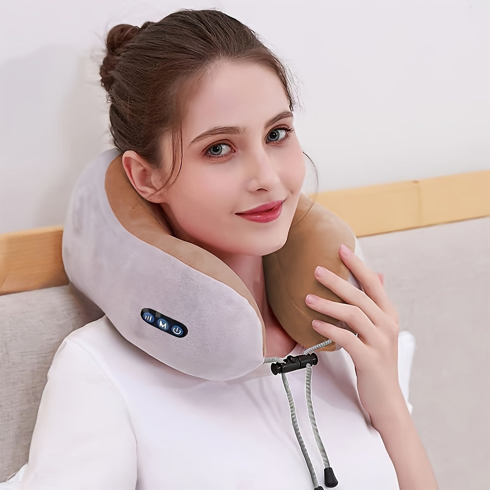 Heated U-shaped memory foam neck pillow for pain relief. NeckEase Pro offers posture support & comfort.