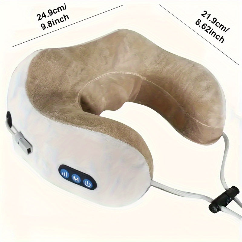 Luxurious memory foam U-shaped neck pillow with soothing heat, providing pain relief & ergonomic support.