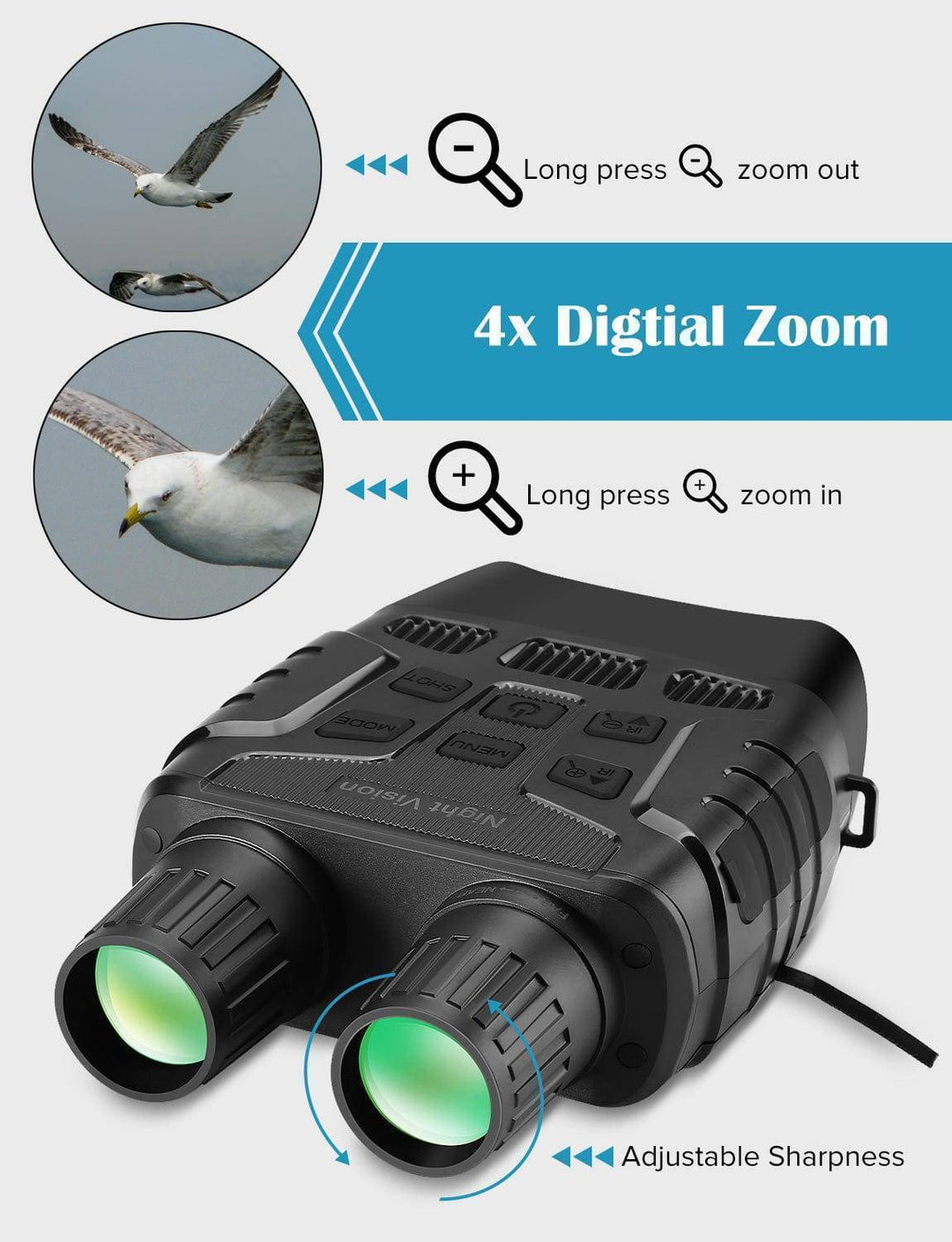 Compact night vision binoculars, ideal for hunting, with recording capability & clear view