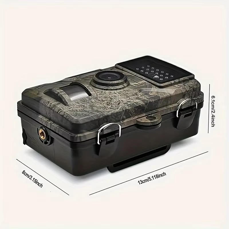 Camouflage trail camera blends into nature, providing discreet animal monitoring with night vision & 1080p.