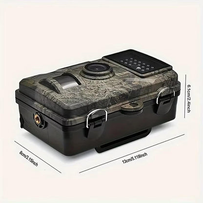 Camouflage trail camera blends into nature, providing discreet animal monitoring with night vision & 1080p.
