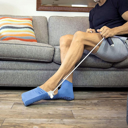 Mobility aid sock device. Great for elderly care, handicap support, or anyone needing no-bend assistance for socks.