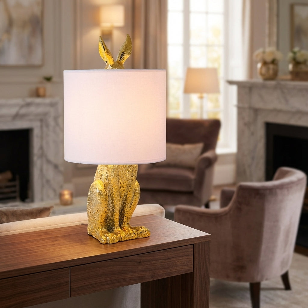Noctebelle masked animal accent table lamp. Whimsical resin decorative light for modern home, bedroom, living room.