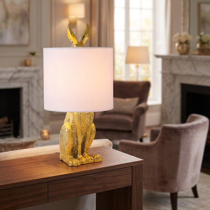 Noctebelle masked animal accent table lamp. Whimsical resin decorative light for modern home, bedroom, living room.