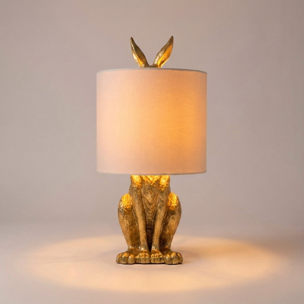 Playful masked animal table lamp by Noctebelle. Modern decorative light for whimsical home, bedroom, living room.