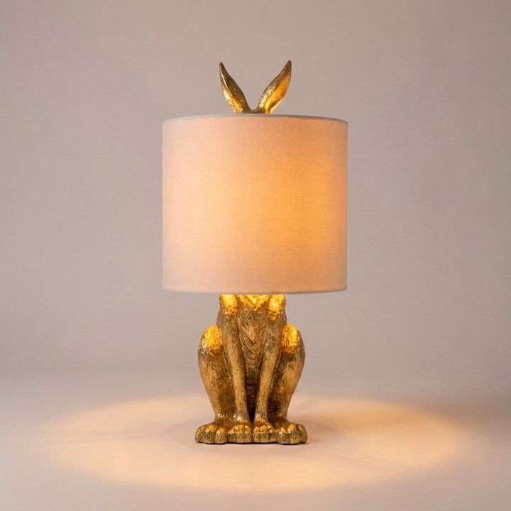 Playful masked animal table lamp by Noctebelle. Modern decorative light for whimsical home, bedroom, living room.