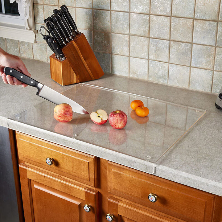 Modern non-slip acrylic cutting board enhances home cooking with safety & style. Transparent, durable, & easy to clean.