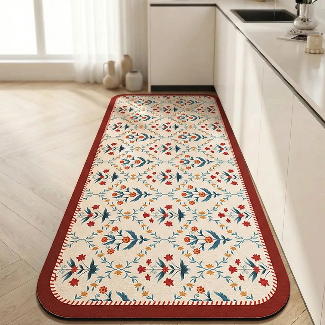 Premium quality kitchen runner with a protective tile pattern and non-slip base.