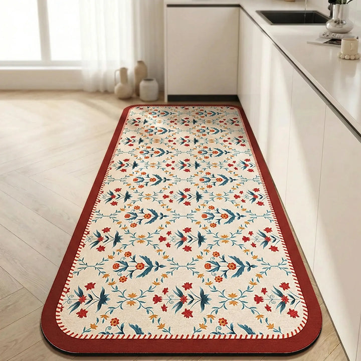 Premium quality kitchen runner with a protective tile pattern and non-slip base.