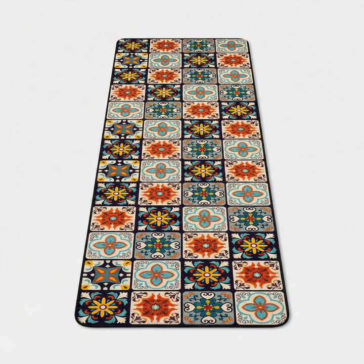Durable kitchen floor rug featuring a stylish mosaic tile pattern, anti-slip backing.