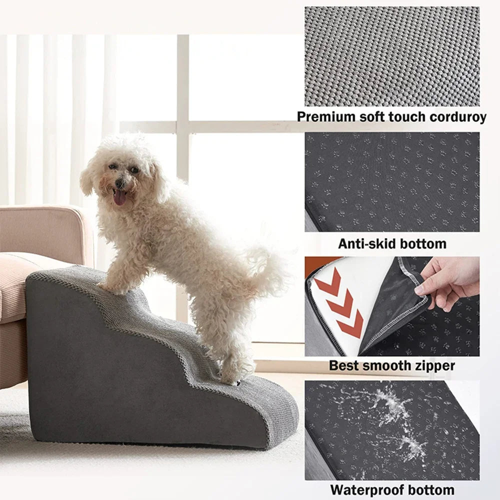 Comfortable dog ramp and stairs with non-slip base. Ideal pet aid for small dogs & senior pups.