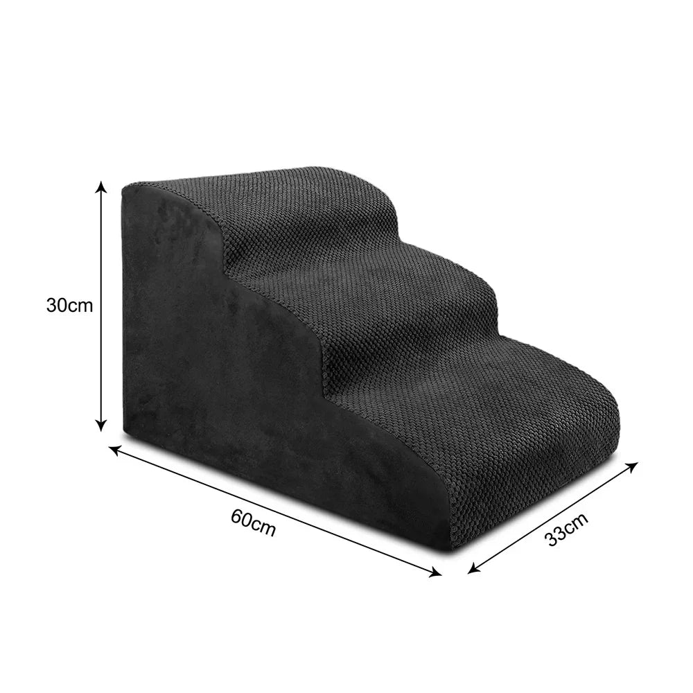 Soft cat steps and ramp for easy access to beds or sofas. Non-slip washable cover for pet comfort.