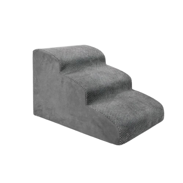 Non-slip pet stairs with washable cover. Easy access dog ramp and cat steps for comfort and safety.